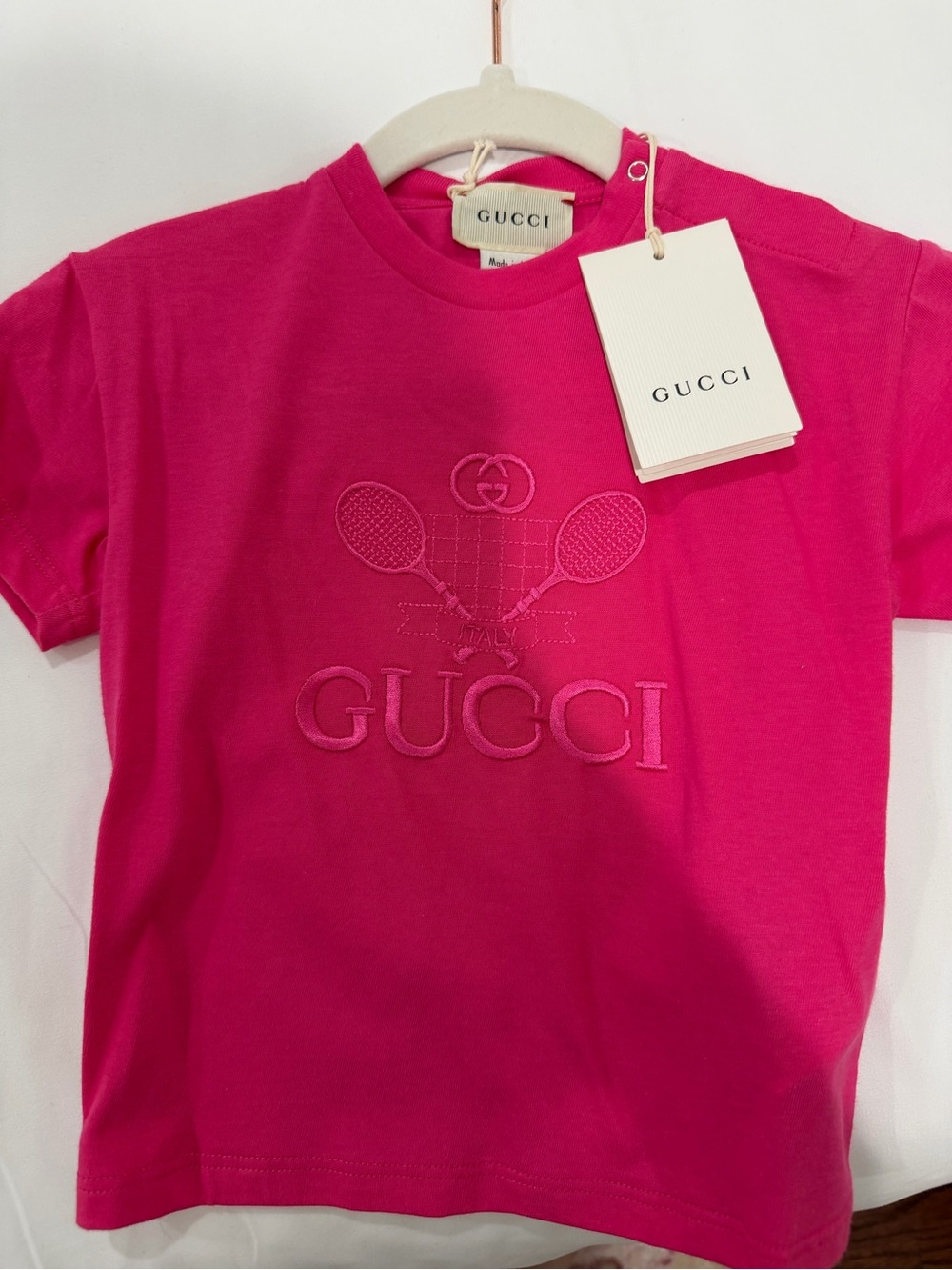 Gucci Kids Bright Pink Embroidered Logo Tee